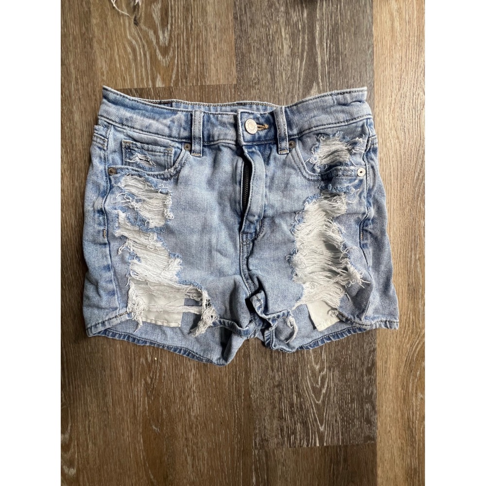American Eagle Denim Shorts Women 00 Light Wash Good Distressed Comfort Stretch
